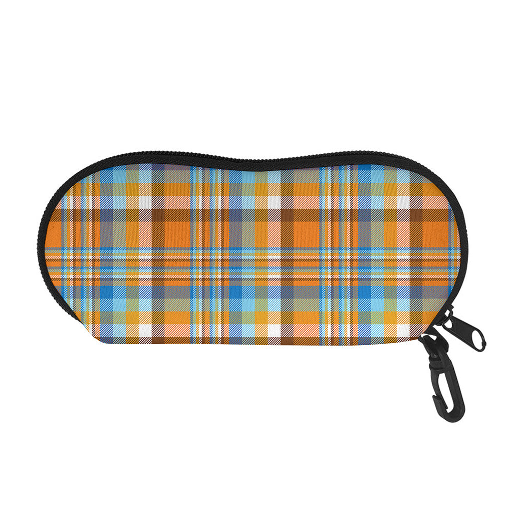 Orange And Blue Madras Pattern Print Glasses Case