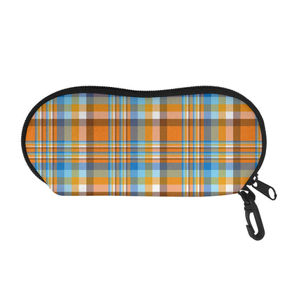 Orange And Blue Madras Pattern Print Glasses Case