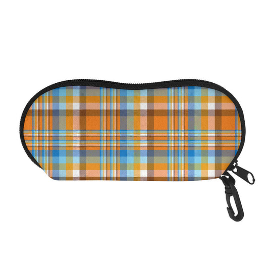 Orange And Blue Madras Pattern Print Glasses Case