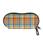 Orange And Blue Madras Pattern Print Glasses Case
