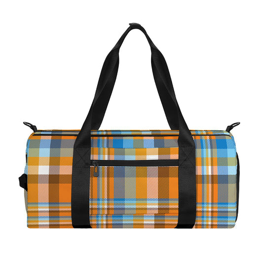 Orange And Blue Madras Pattern Print Gym Bag