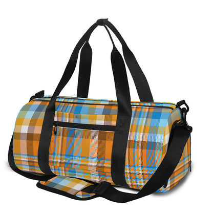 Orange And Blue Madras Pattern Print Gym Bag