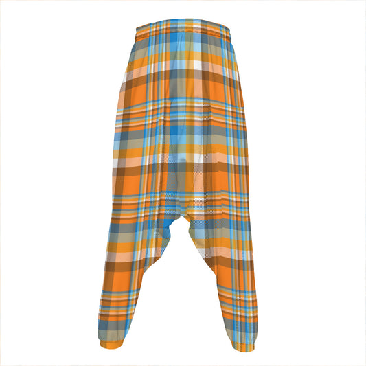 Orange And Blue Madras Pattern Print Hammer Pants