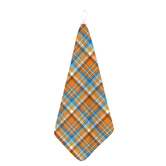 Orange And Blue Madras Pattern Print Hand Towel