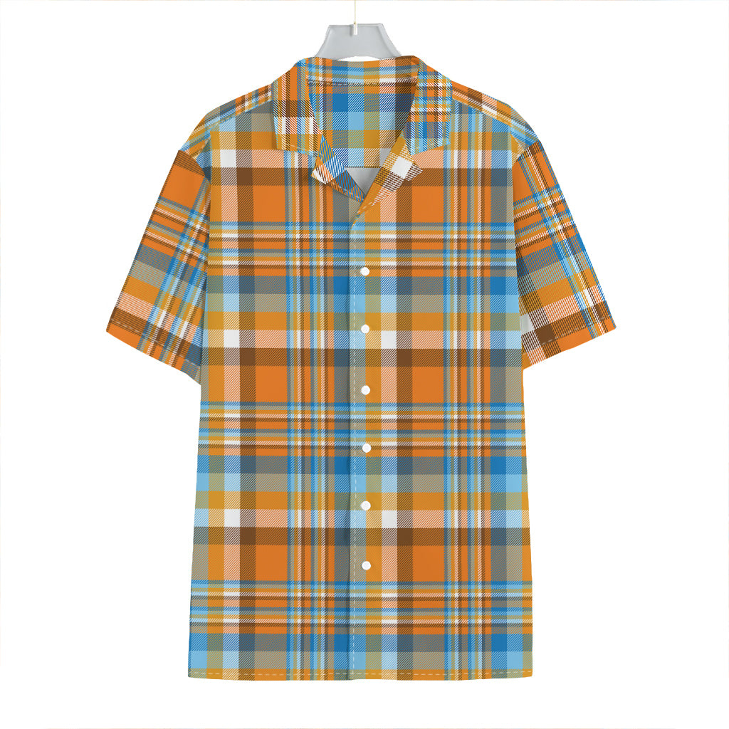 Orange And Blue Madras Pattern Print Hawaiian Shirt