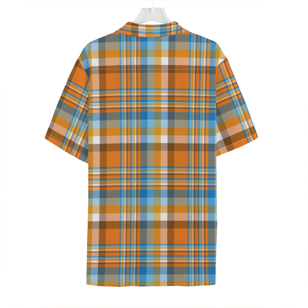 Orange And Blue Madras Pattern Print Hawaiian Shirt