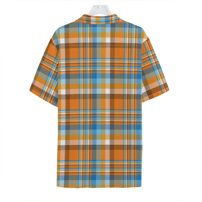 Orange And Blue Madras Pattern Print Hawaiian Shirt