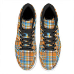 Orange And Blue Madras Pattern Print High Top Leather Sneakers