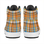 Orange And Blue Madras Pattern Print High Top Leather Sneakers