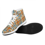 Orange And Blue Madras Pattern Print High Top Leather Sneakers