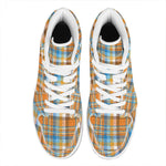 Orange And Blue Madras Pattern Print High Top Leather Sneakers
