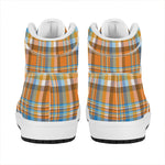 Orange And Blue Madras Pattern Print High Top Leather Sneakers