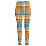 Orange And Blue Madras Pattern Print High-Waisted Pocket Leggings