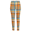 Orange And Blue Madras Pattern Print High-Waisted Pocket Leggings