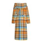 Orange And Blue Madras Pattern Print Hooded Bathrobe