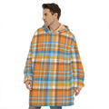Orange And Blue Madras Pattern Print Hoodie Blanket