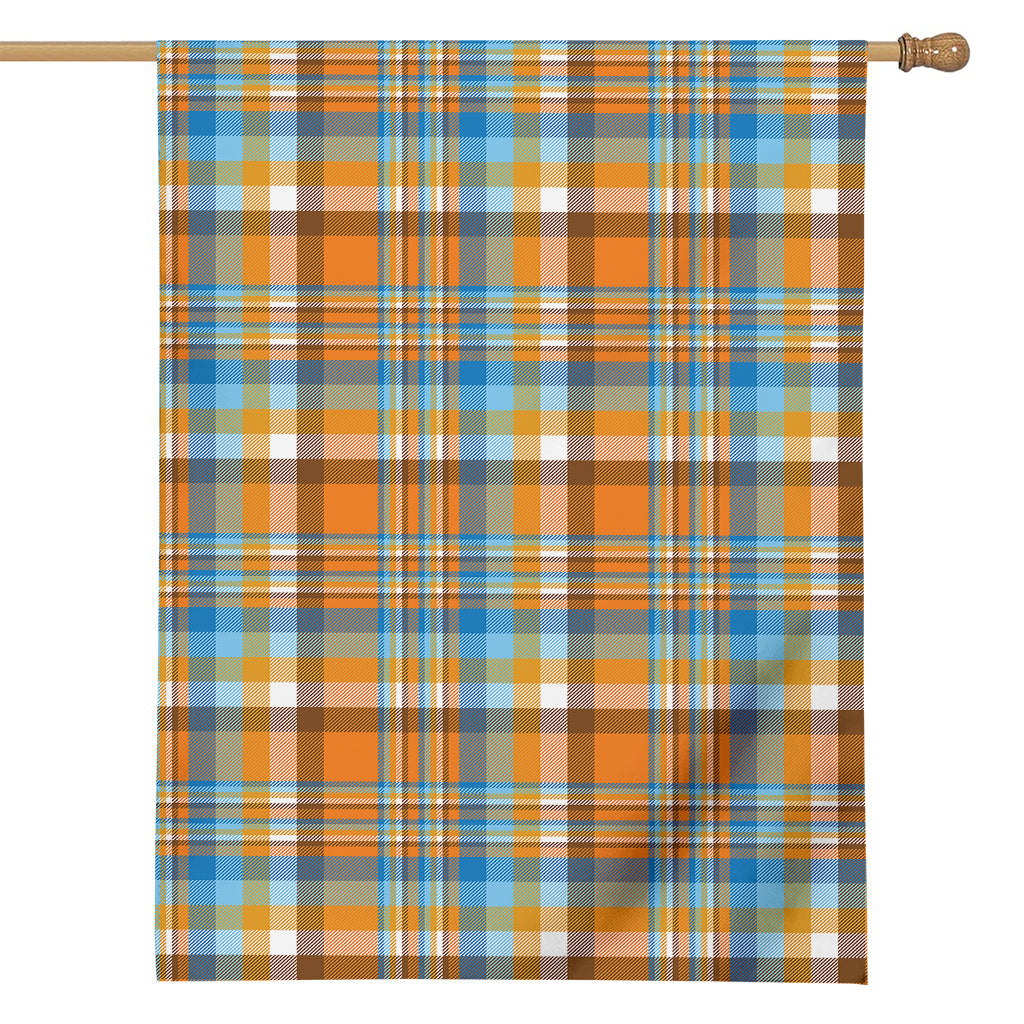Orange And Blue Madras Pattern Print House Flag