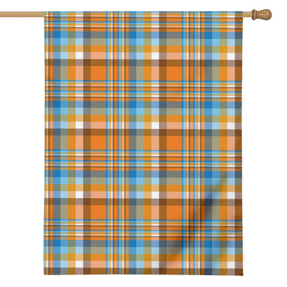 Orange And Blue Madras Pattern Print House Flag