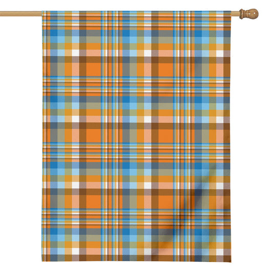 Orange And Blue Madras Pattern Print House Flag