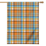 Orange And Blue Madras Pattern Print House Flag