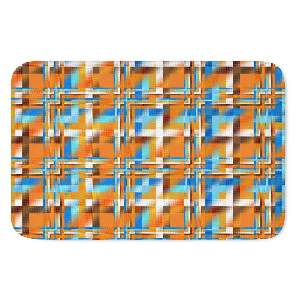 Orange And Blue Madras Pattern Print Indoor Door Mat