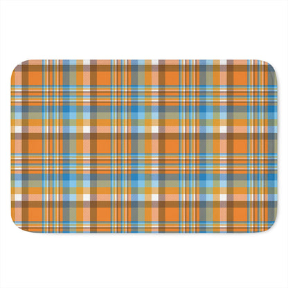 Orange And Blue Madras Pattern Print Indoor Door Mat