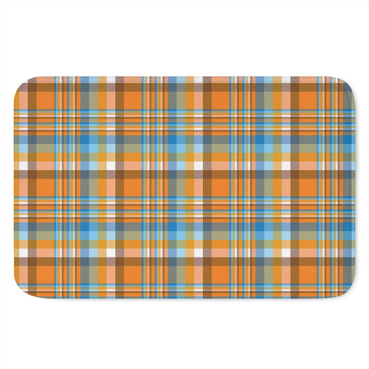 Orange And Blue Madras Pattern Print Indoor Door Mat