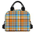 Orange And Blue Madras Pattern Print Insulated Lunch Bag
