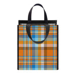 Orange And Blue Madras Pattern Print Insulated Lunch Tote