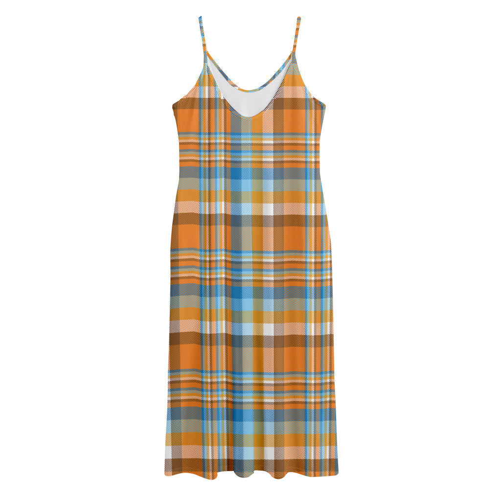 Orange And Blue Madras Pattern Print Jersey Midi Cami Dress