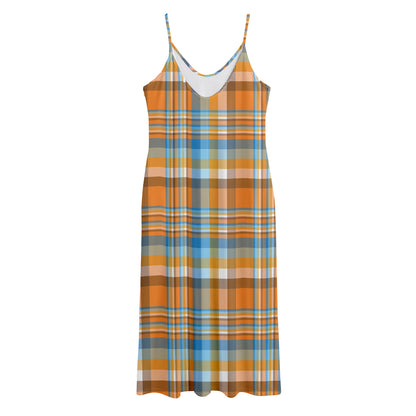 Orange And Blue Madras Pattern Print Jersey Midi Cami Dress