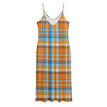 Orange And Blue Madras Pattern Print Jersey Midi Cami Dress