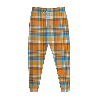 Orange And Blue Madras Pattern Print Jogger Pants