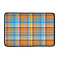 Orange And Blue Madras Pattern Print Kitchen Mat