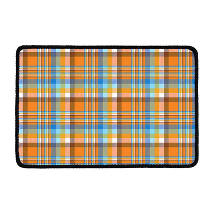 Orange And Blue Madras Pattern Print Kitchen Mat