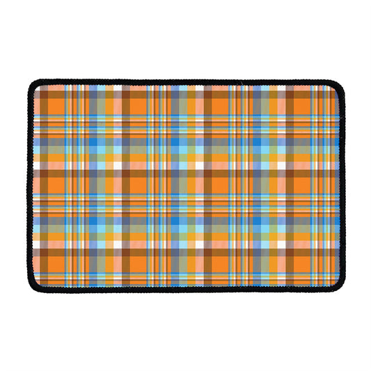 Orange And Blue Madras Pattern Print Kitchen Mat
