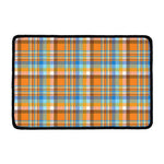 Orange And Blue Madras Pattern Print Kitchen Mat