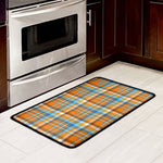 Orange And Blue Madras Pattern Print Kitchen Mat