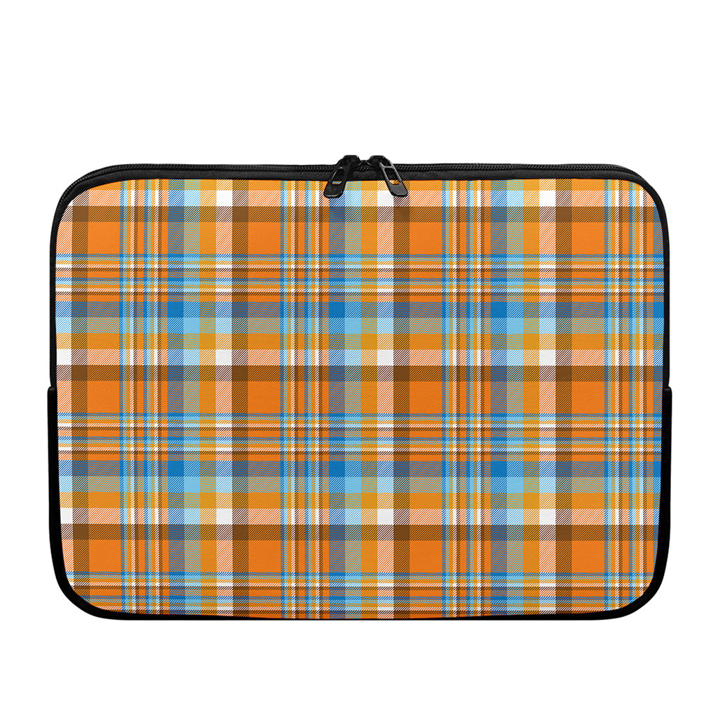 Orange And Blue Madras Pattern Print Laptop Sleeve