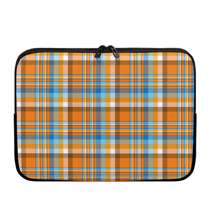 Orange And Blue Madras Pattern Print Laptop Sleeve