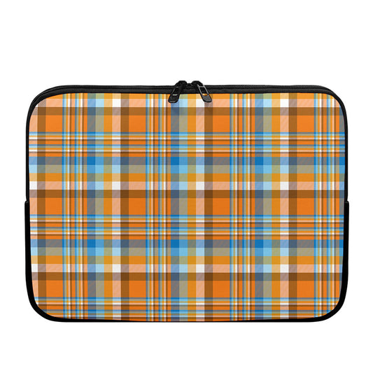 Orange And Blue Madras Pattern Print Laptop Sleeve