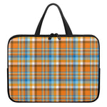 Orange And Blue Madras Pattern Print Laptop Sleeve With Handle