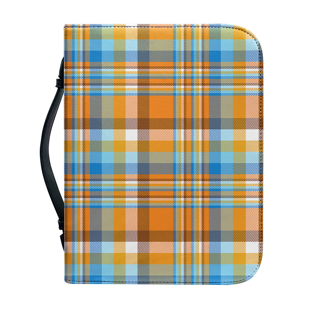 Orange And Blue Madras Pattern Print Leather Bible Cover