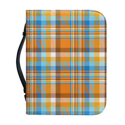 Orange And Blue Madras Pattern Print Leather Bible Cover