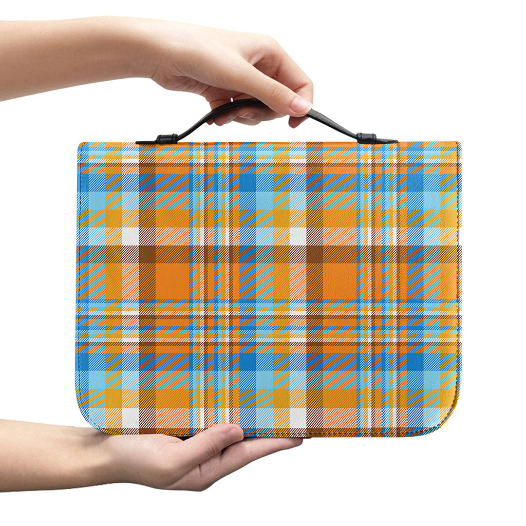 Orange And Blue Madras Pattern Print Leather Bible Cover
