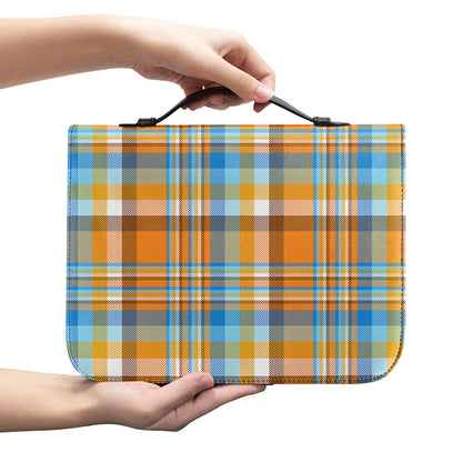 Orange And Blue Madras Pattern Print Leather Bible Cover
