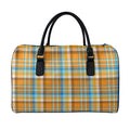 Orange And Blue Madras Pattern Print Leather Duffel Bag