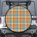 Orange And Blue Madras Pattern Print Leather Spare Tire Cover