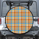 Orange And Blue Madras Pattern Print Leather Spare Tire Cover