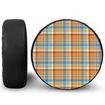 Orange And Blue Madras Pattern Print Leather Spare Tire Cover